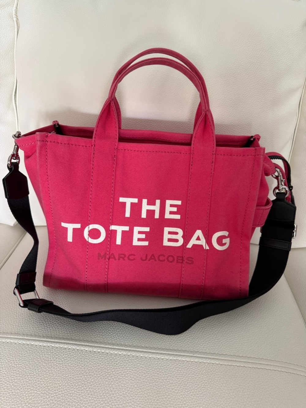 Marc Jacobs Hot Pink Canvas Tote with Black Strap